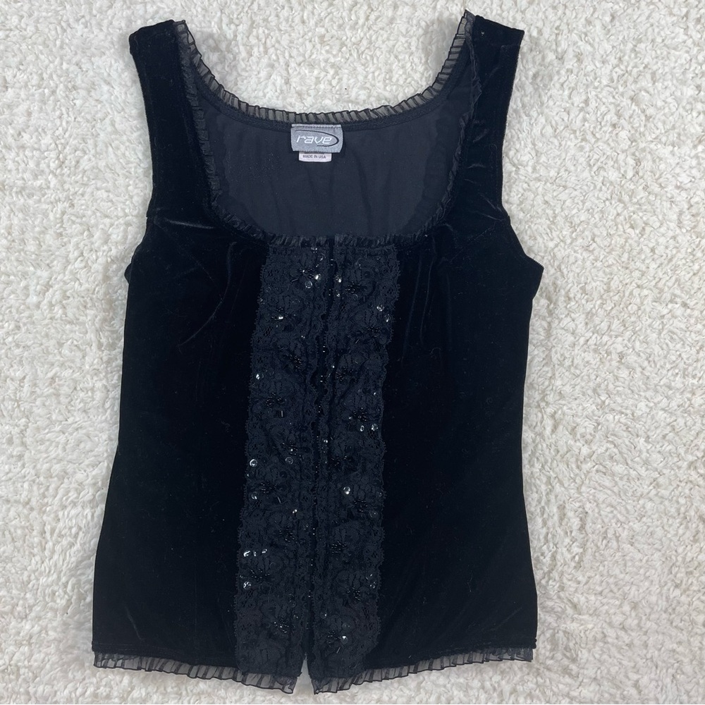 RAVE Black Velvet Fairy Grunge Lace Corset Top – Y2K Goth – Size M – Made in USA